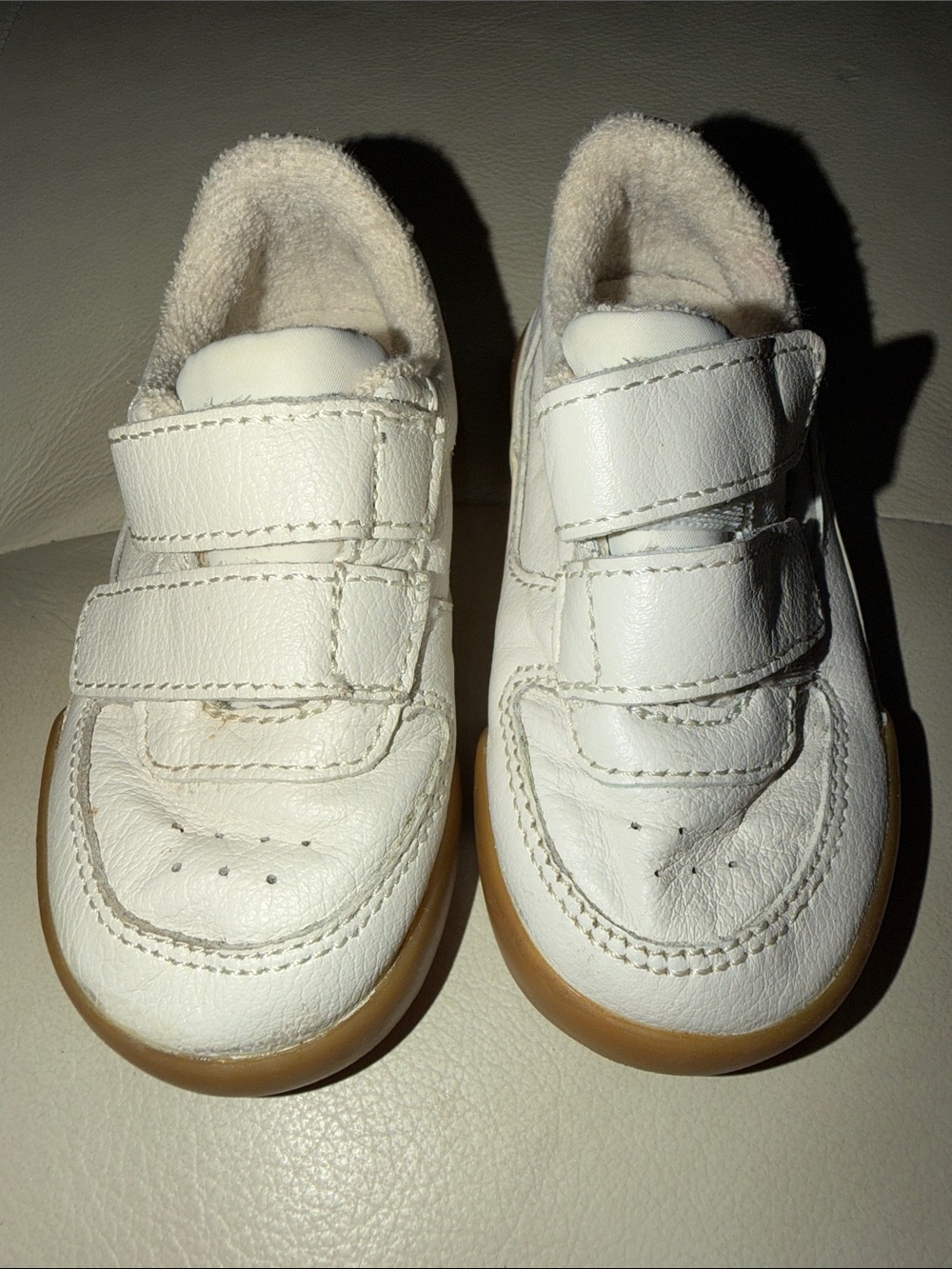 Zara White Leather Velcro Baby Sneakers with Gum Sole